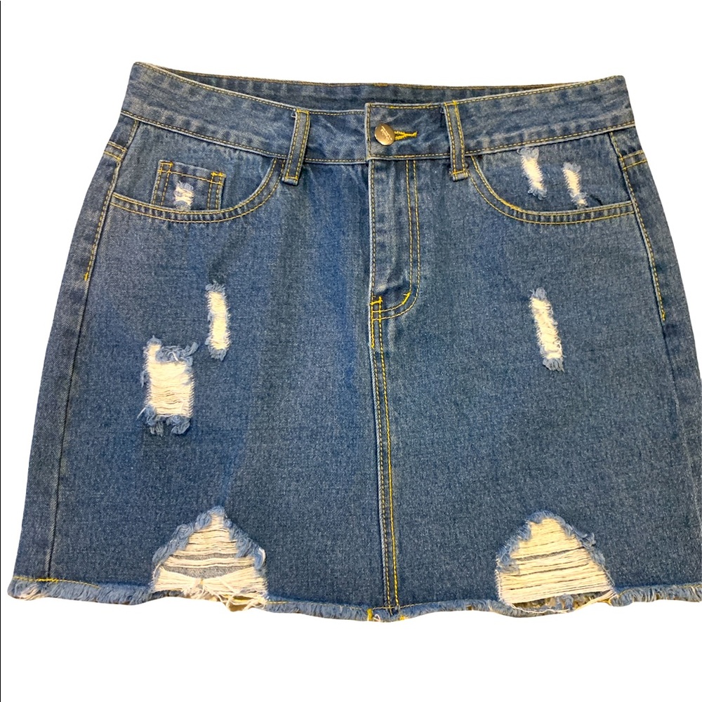 ChouYatou denim distressed skirt NWT